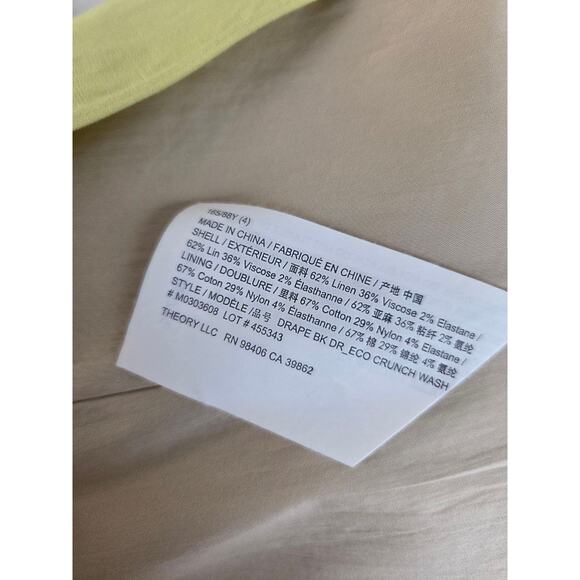 Theory Dress Womens 4 Small Good Linen Drape Back Mini Lime Yellow Sleeveless - Picture 10 of 10